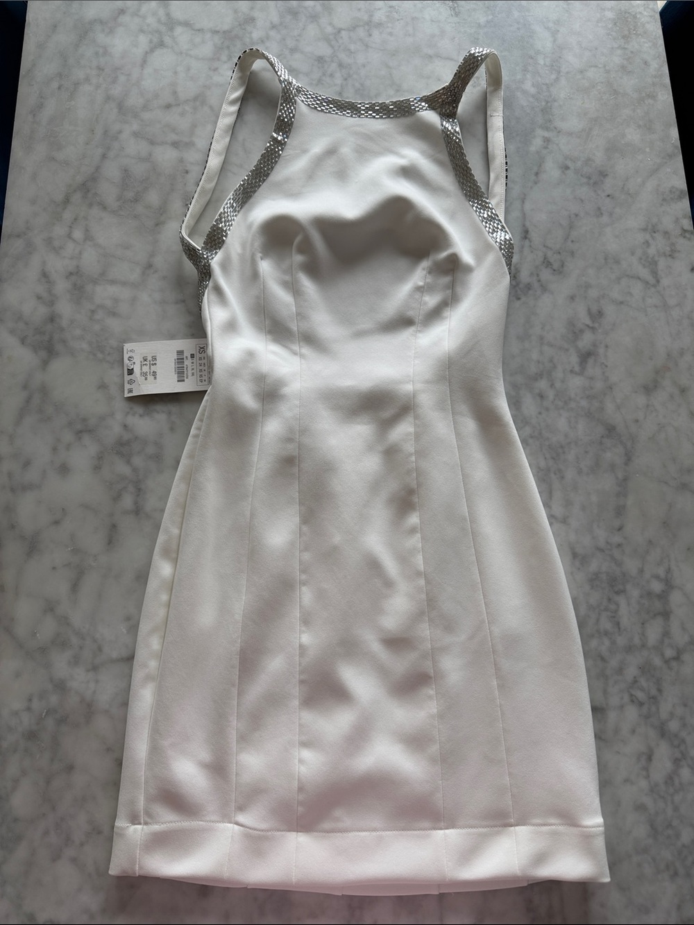 ZARA White Mini Dress with Silver Embellished Trim